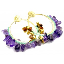 Boucles d'oreilles olivia Bijouterie avec perles amethyste aiguemarine jaspe Miyuki montées sur monture dorée Or