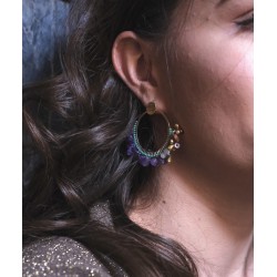 Boucles d'oreilles olivia Bijouterie avec perles amethyste aiguemarine jaspe Miyuki montées sur monture dorée Or