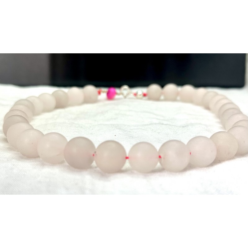 Choker perles de quartz rose mat olivia Bijouterie Lyon Croix-Rousse