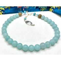 Collier Choker, ras-le-cou en perles naturelles de Jade bleu