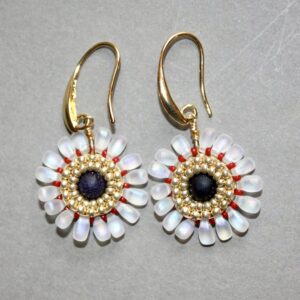 Fleur Coeur Bleu / Blanc Poudré