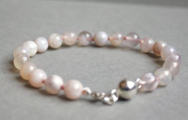 Agate Fleur de Cerisier et Perle Argent