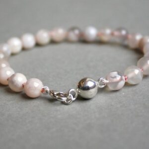 Agate Fleur de Cerisier et Perle Argent