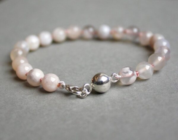 Agate Fleur de Cerisier et Perle Argent