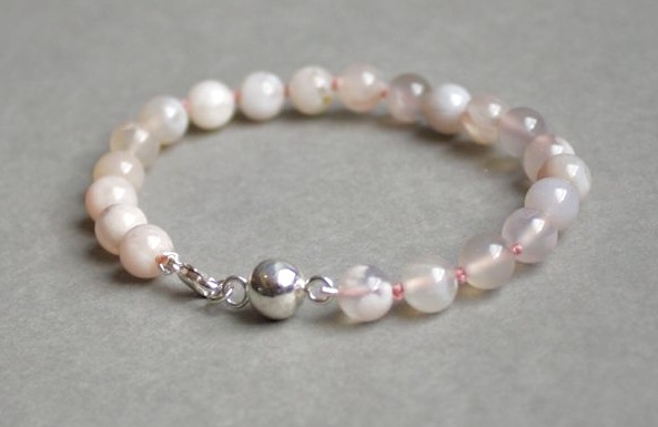 Agate Fleur de Cerisier et Perle Argent